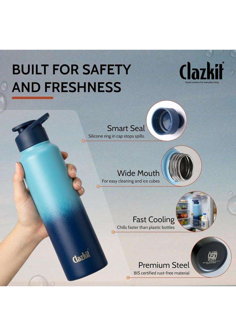 Clazkit Dual Colored Stainless Steel Water Bottle | 1000 ml | 33.8 fl oz | Leak Proof - Indya