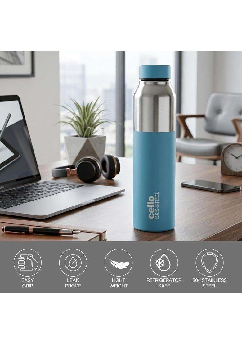 CELLO Arctic Stainless Steel Water Bottle for Office and Daily Use Blue | 1000 ml | 33.8 fl oz | Leak Proof | Rust Resistant - Indya
