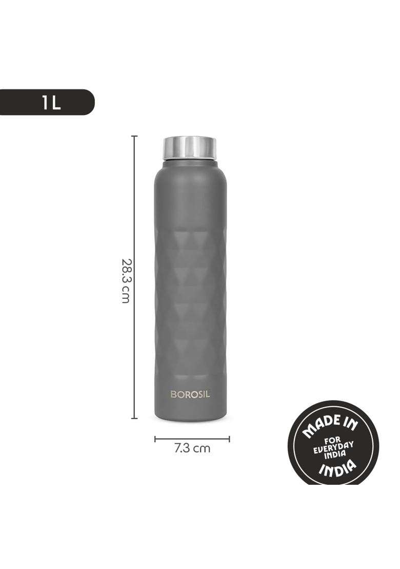 Borosil Prism Grey Stainless Steel Water Bottle | 1 L | 1.1 Qt - Indya