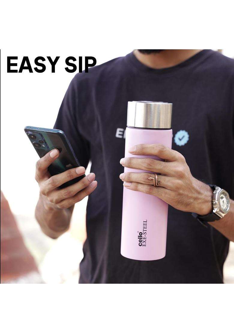 CELLO H2O Matt Stainless Steel Water Bottle for Office and Daily Use Pink | 1000 ml | 33.8 fl oz | Leak Proof | Rust Resistant - Indya