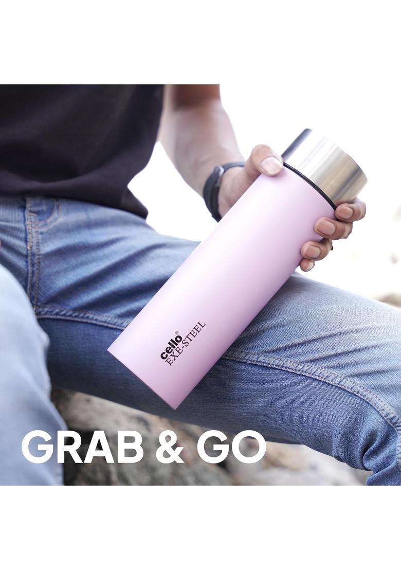 CELLO H2O Matt Stainless Steel Water Bottle for Office and Daily Use Pink | 1000 ml | 33.8 fl oz | Leak Proof | Rust Resistant - Indya