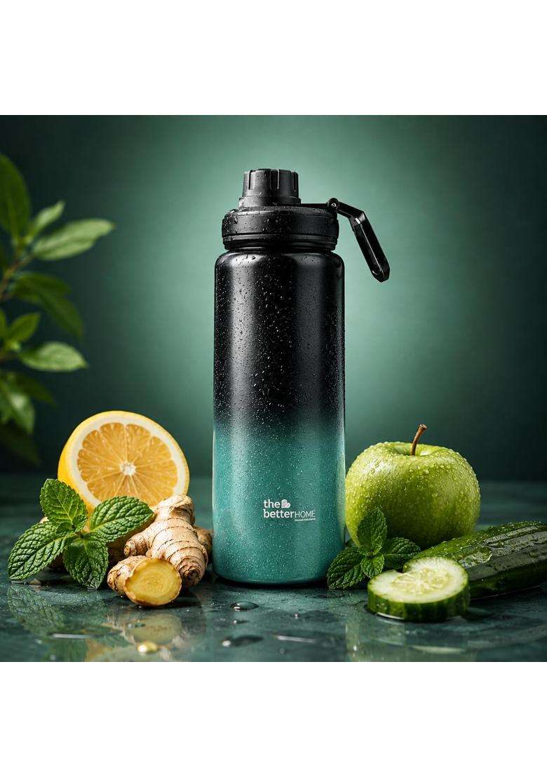 The Better Home Stainless Steel Water Bottle Dual Tone Black and Green Single Wall Lightweight | 1000 ml | 33.8 fl oz | BPA Free | Leak Proof - Indya