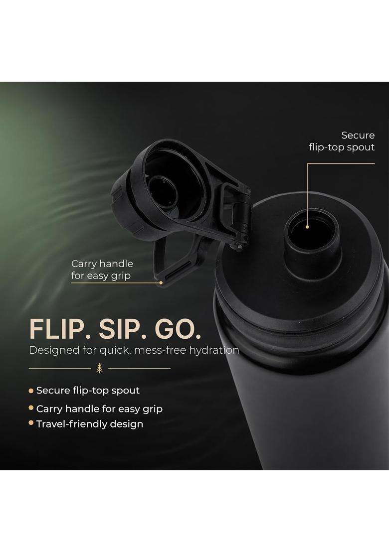The Better Home Stainless Steel Water Bottle Dual Tone Black and Green Single Wall Lightweight | 1000 ml | 33.8 fl oz | BPA Free | Leak Proof - Indya