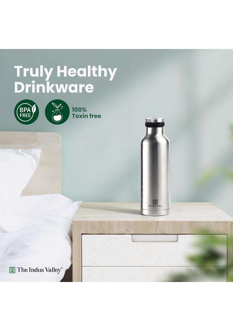 The Indus Valley Stainless Steel Vacuum Insulated Water Bottle with Pressy Flip Lid | 500 ml | 16.9 fl oz | Leak Proof | Rust Resistant - Indya