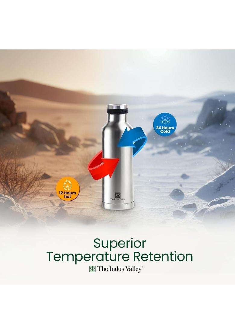 The Indus Valley Stainless Steel Vacuum Insulated Water Bottle with Pressy Flip Lid | 500 ml | 16.9 fl oz | Leak Proof | Rust Resistant - Indya