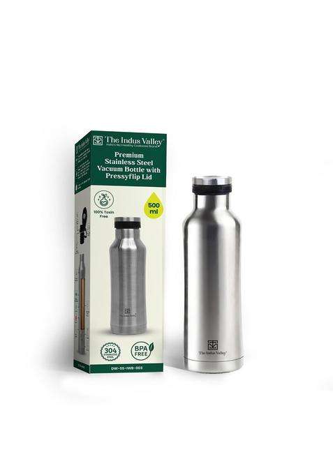 The Indus Valley Stainless Steel Vacuum Insulated Water Bottle with Pressy Flip Lid | 500 ml | 16.9 fl oz | Leak Proof | Rust Resistant
