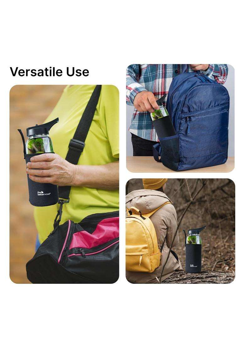 The Better Home Borosilicate Sipper Water Bottle with Anti Slip Cover Sleeve | 1 L | 1.1 Qt | BPA Free | Leak Proof - Indya