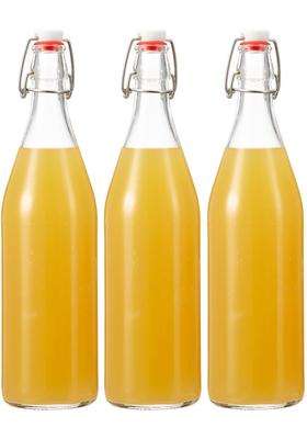 Solimo Amazon Brand Solimo Glass Water Bottle with Flip Top Cap for Water | 1000 ml | 33.8 fl oz | 3-Piece Set | Leak Proof