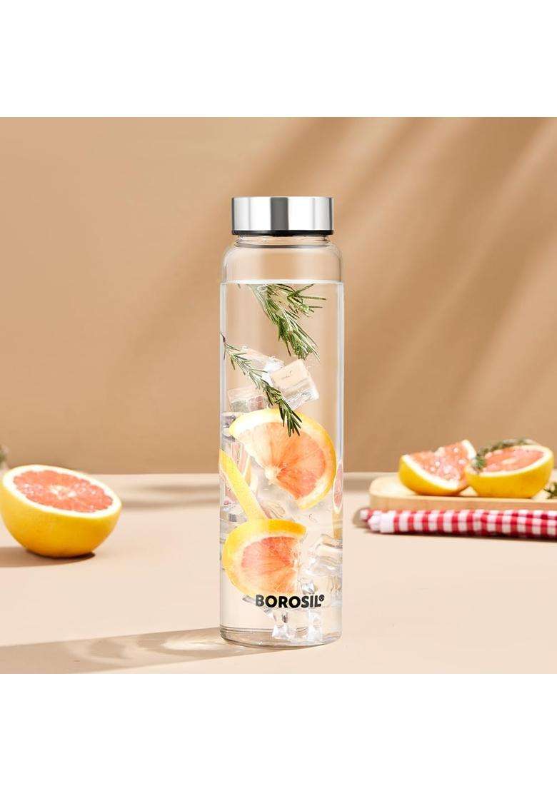 Borosil Crysto Bottle Borosilicate Glass Wide Mouth Bottle for Fridge | 750 ml | 25.4 fl oz - Indya