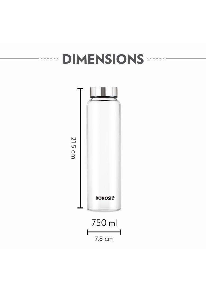 Borosil Crysto Bottle Borosilicate Glass Wide Mouth Bottle for Fridge | 750 ml | 25.4 fl oz - Indya