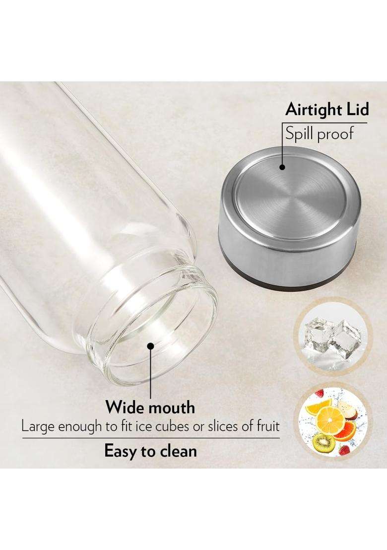 Borosil Crysto Bottle Borosilicate Glass Wide Mouth Bottle for Fridge | 750 ml | 25.4 fl oz - Indya