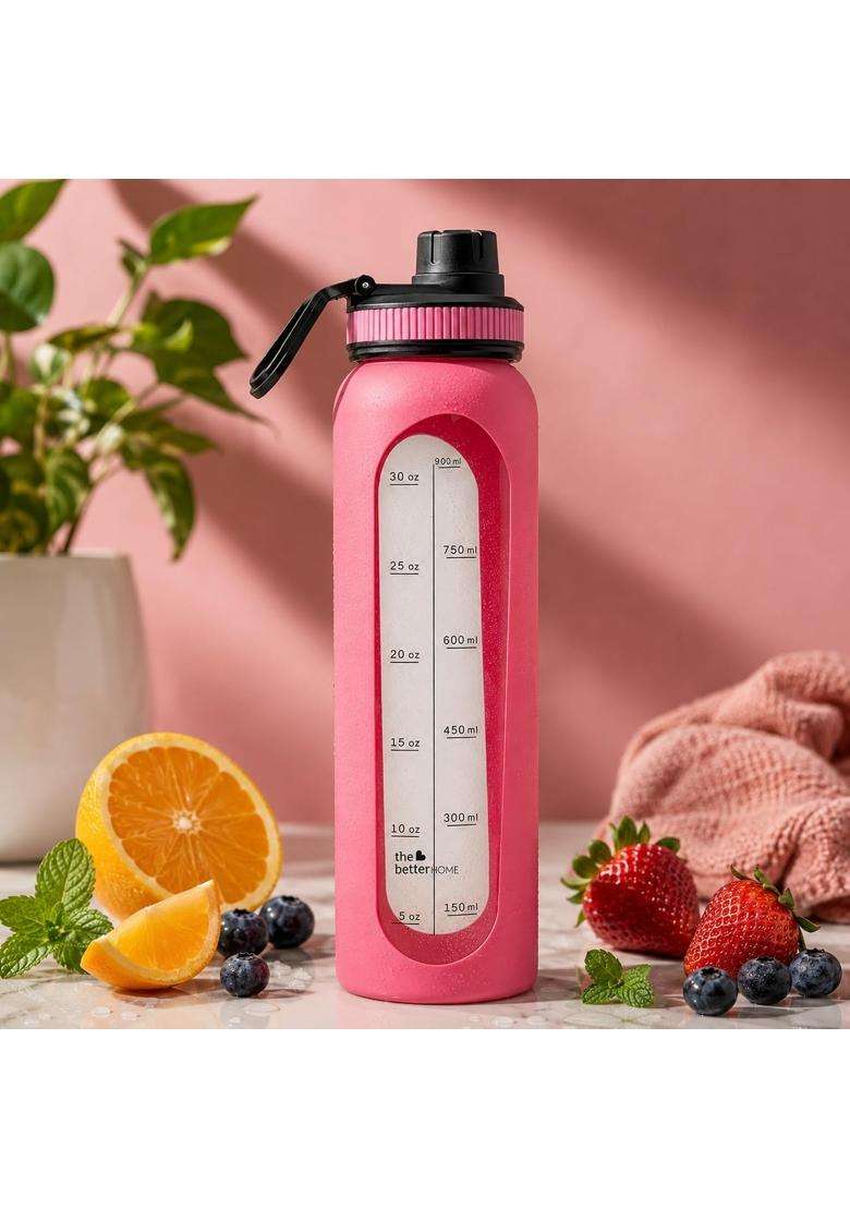 The Better Home Sipper Water Bottle Borosilicate Glass | 1000 ml | 33.8 fl oz | BPA Free | Leak Proof - Indya