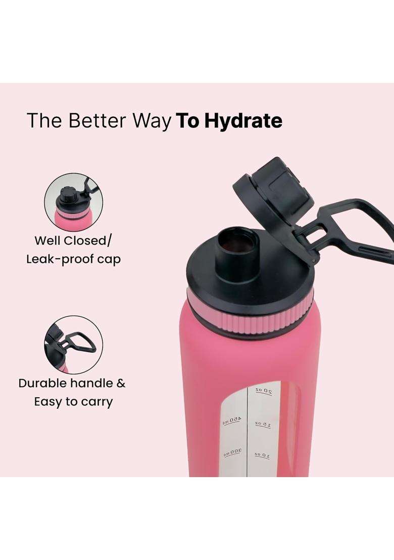 The Better Home Sipper Water Bottle Borosilicate Glass | 1000 ml | 33.8 fl oz | BPA Free | Leak Proof - Indya