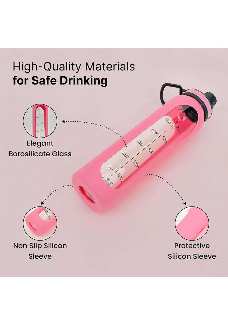 The Better Home Sipper Water Bottle Borosilicate Glass | 1000 ml | 33.8 fl oz | BPA Free | Leak Proof - Indya