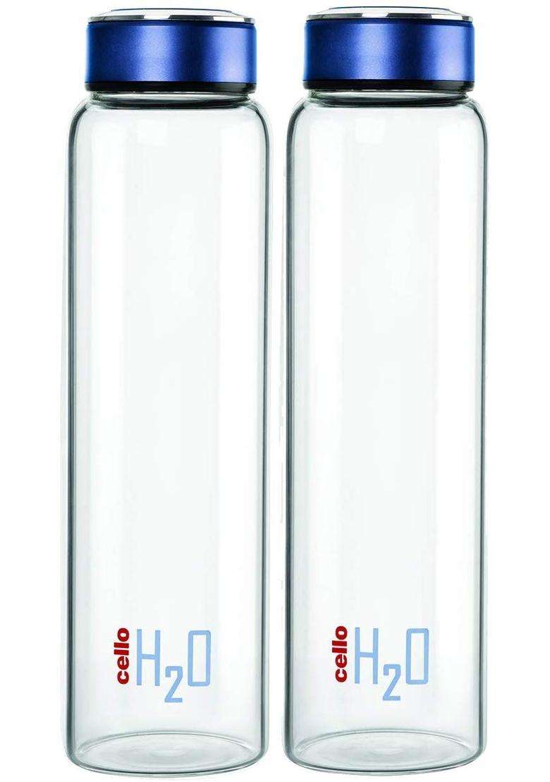 CELLO Glass Water Bottle | 1000 ml | 33.8 fl oz | Pack of 2 - Indya