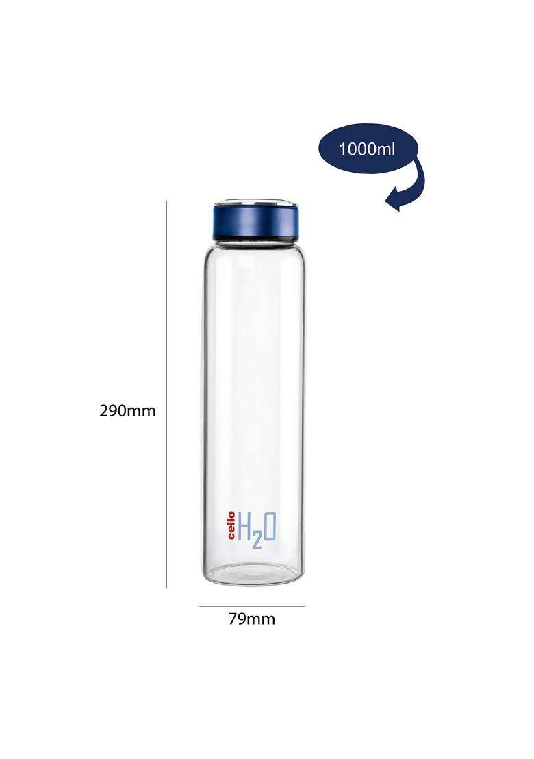 CELLO Glass Water Bottle | 1000 ml | 33.8 fl oz | Pack of 2 - Indya