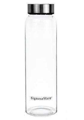 SIGNORA WARE Signoraware Element Borosilicate Glass Bottle with Screw Cap | 1 L | 1.1 Qt | Dishwasher Safe | Microwave Safe | Leak Proof