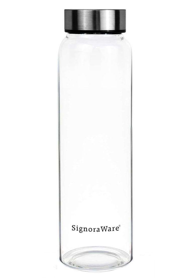 SIGNORA WARE Signoraware Element Borosilicate Glass Bottle with Screw Cap | 1 L | 1.1 Qt | Dishwasher Safe | Microwave Safe | Leak Proof - Indya