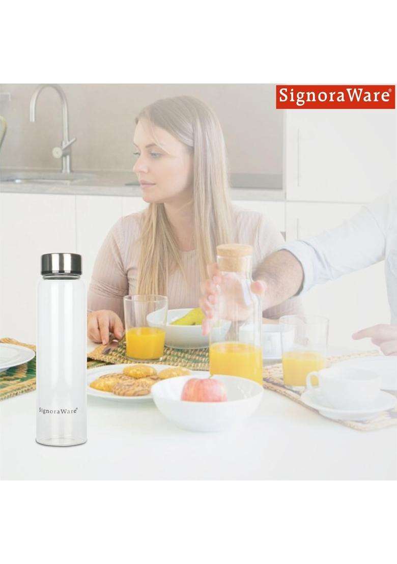 SIGNORA WARE Signoraware Element Borosilicate Glass Bottle with Screw Cap | 1 L | 1.1 Qt | Dishwasher Safe | Microwave Safe | Leak Proof - Indya
