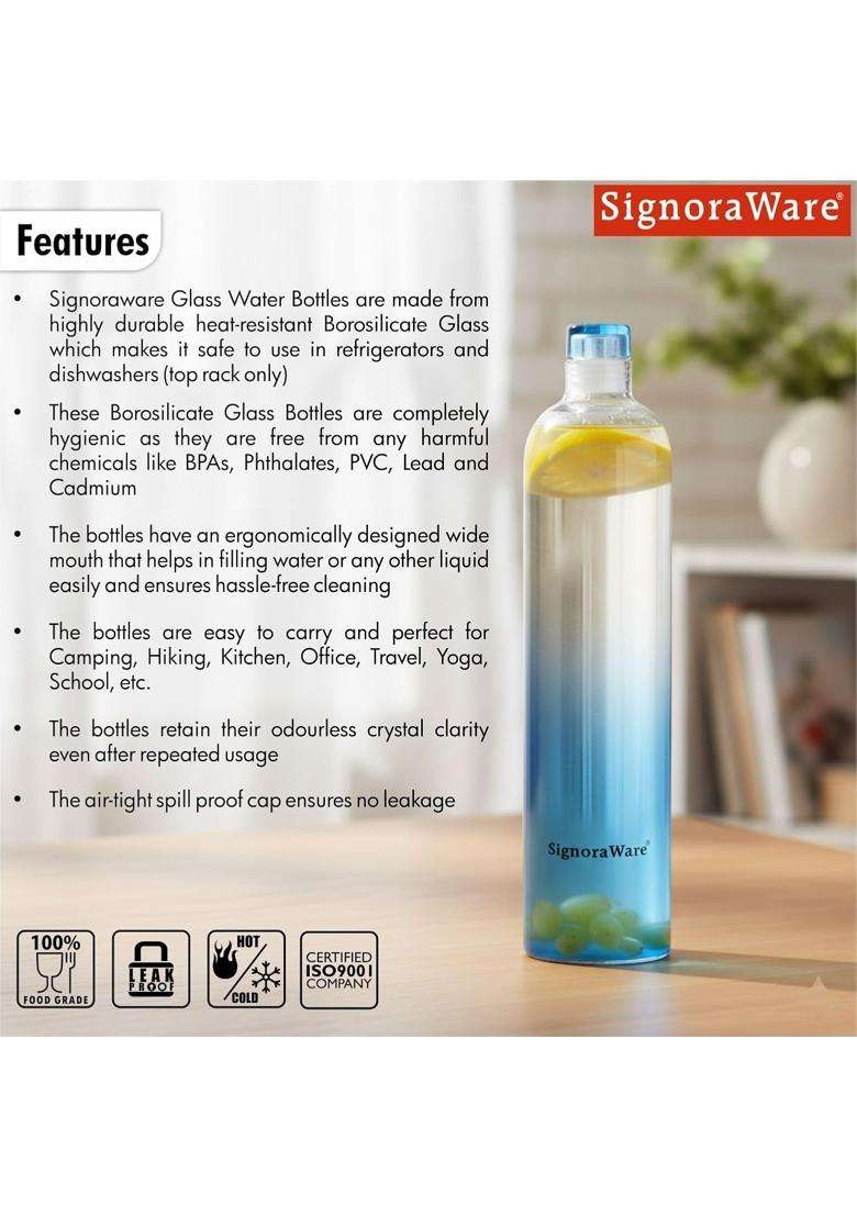 SIGNORA WARE SignoraWare Lavender Borosilicate Glass Bottle | 1 L | 1.1 Qt | Dishwasher Safe | Leak Proof - Indya