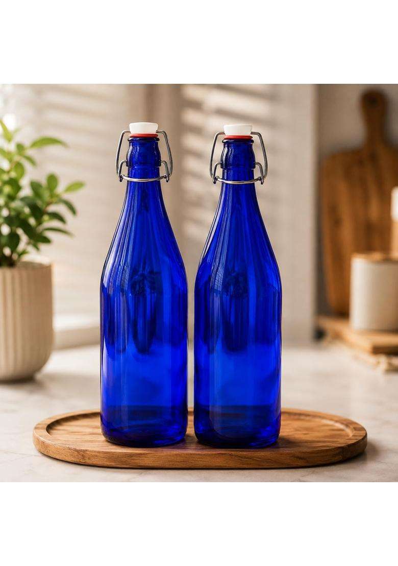 Pure Source India Glass Water Bottle Airtight | 1000 ml | 33.8 fl oz | 2-Piece Set - Indya
