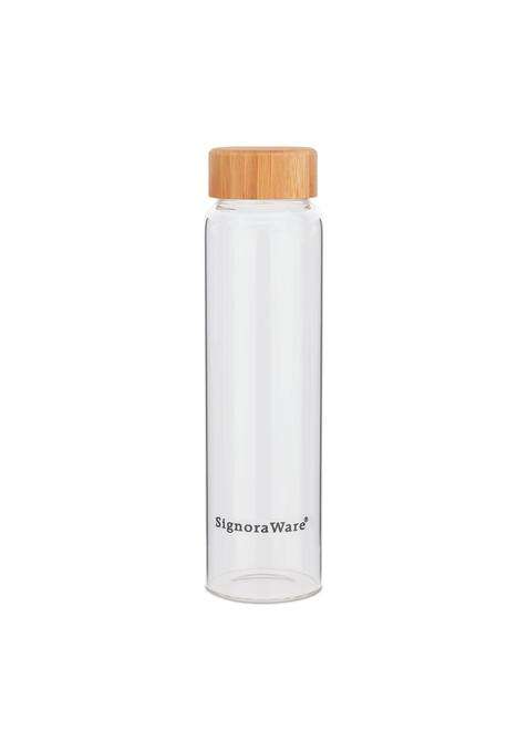 SIGNORA WARE SignoraWare Bamboo Borosilicate Glass Water Bottle with Screw Cap | 1 L | 1.1 Qt