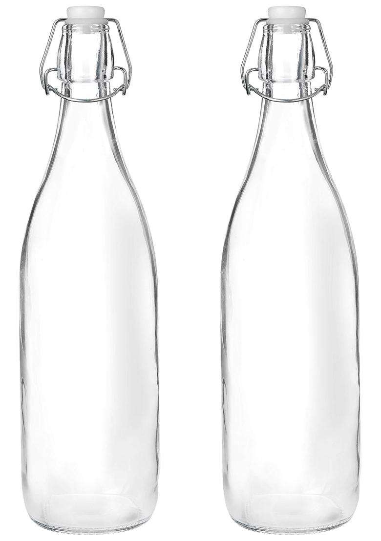 Solimo Amazon Brand Solimo Silica Glass Bottle with Flip Cap | 1 L | 1.1 Qt | 2-Piece Set - Indya