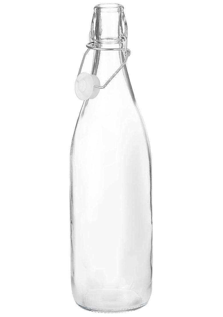 Solimo Amazon Brand Solimo Silica Glass Bottle with Flip Cap | 1 L | 1.1 Qt | 2-Piece Set - Indya