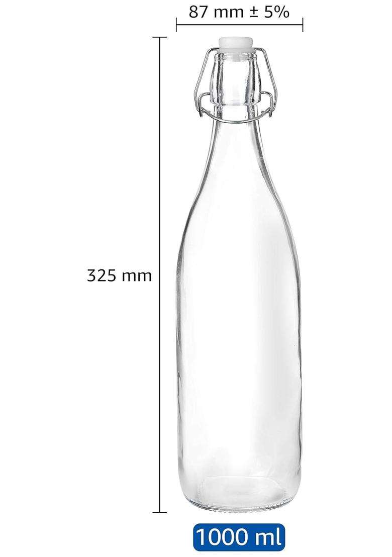 Solimo Amazon Brand Solimo Silica Glass Bottle with Flip Cap | 1 L | 1.1 Qt | 2-Piece Set - Indya