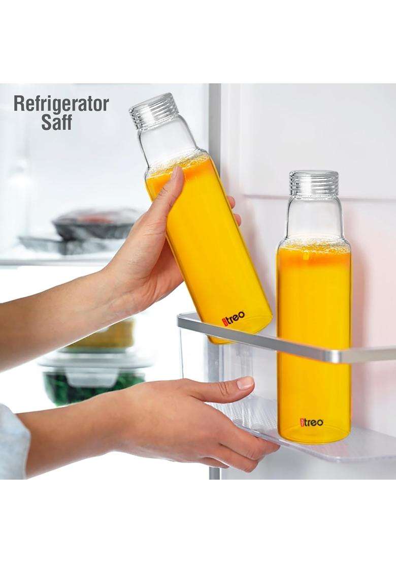 Treo By Milton Borosilicate Clarisma 1000 Glass Fridge Water Bottle | 1 L | 1.1 Qt | Leak Proof - Indya