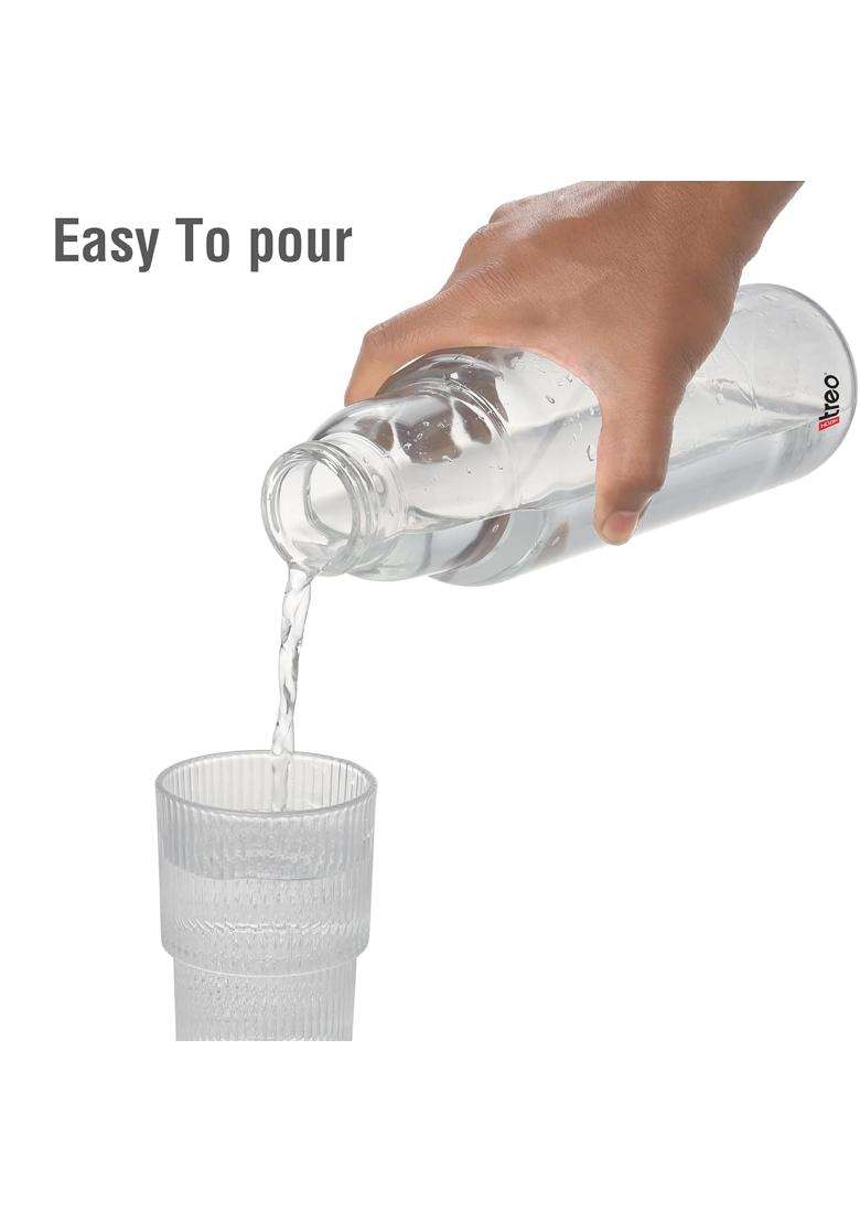 Treo By Milton Borosilicate Clarisma 1000 Glass Fridge Water Bottle | 1 L | 1.1 Qt | Leak Proof - Indya