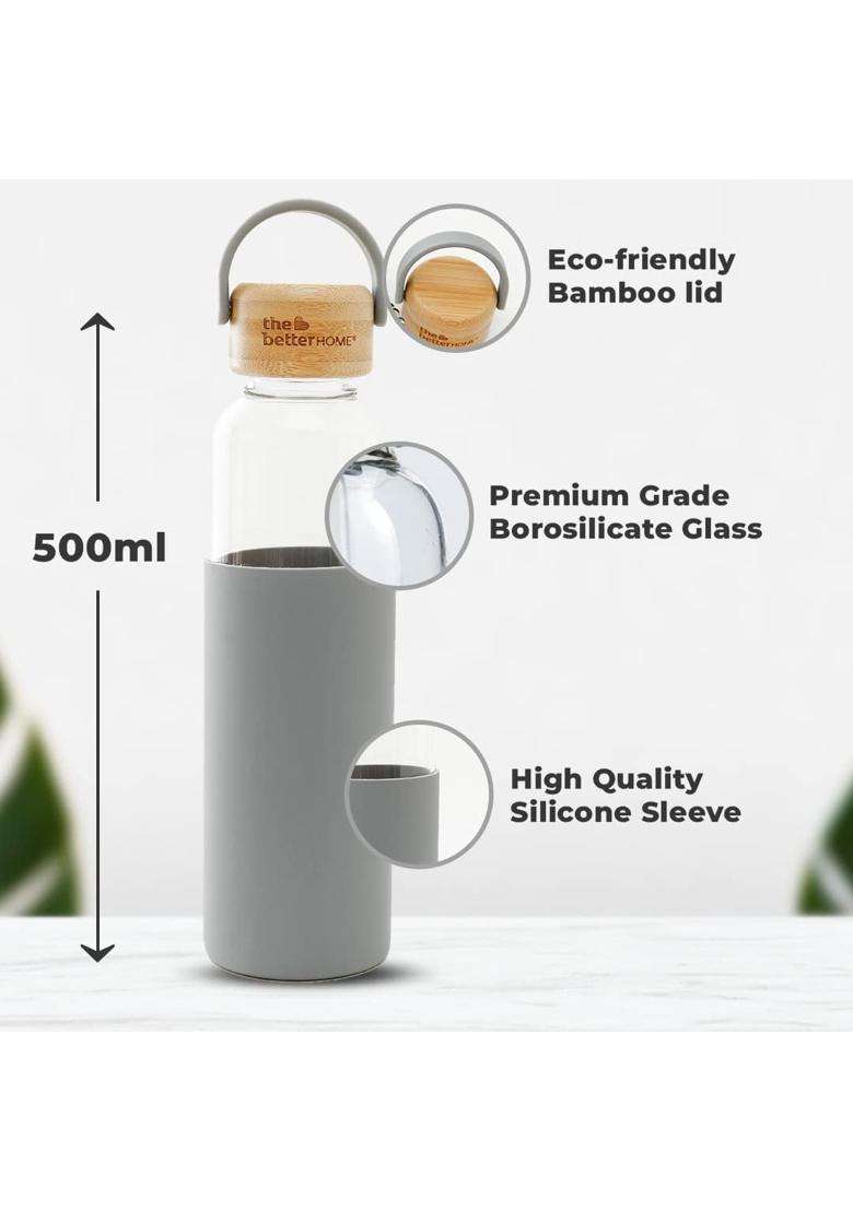 The Better Home Borosilicate Glass Water Bottle with Sleeve | 500 ml | 16.9 fl oz - Indya