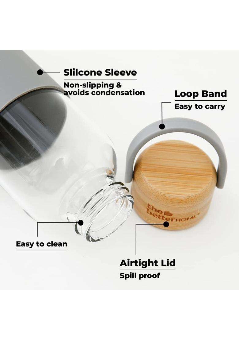 The Better Home Borosilicate Glass Water Bottle with Sleeve | 500 ml | 16.9 fl oz - Indya
