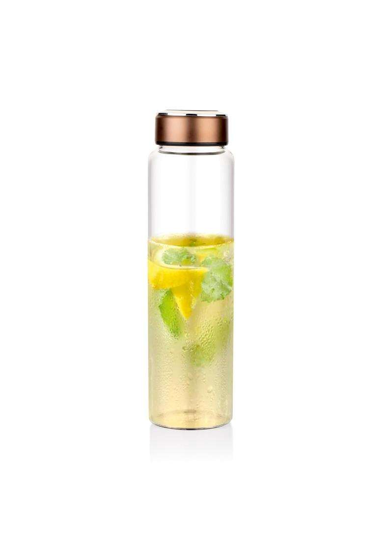 ATTRO Glassox Borosilicate Glass Bottle with Copper ABS Lid Fridge Bottle for Juicies | 1000 ml | 33.8 fl oz | Leak Proof - Indya