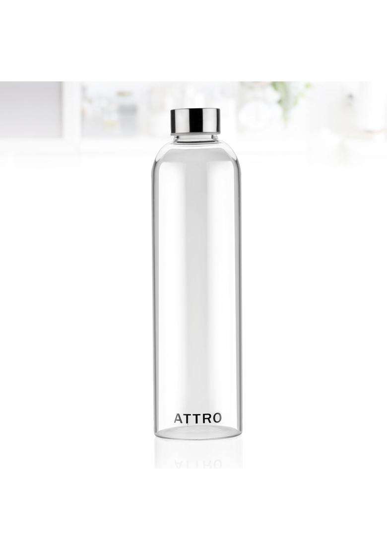 ATTRO Glassox Cleara High Borosilicate Screw Glass Bottle with Stainless Steel Lid | 1000 ml | 33.8 fl oz | Leak Proof - Indya