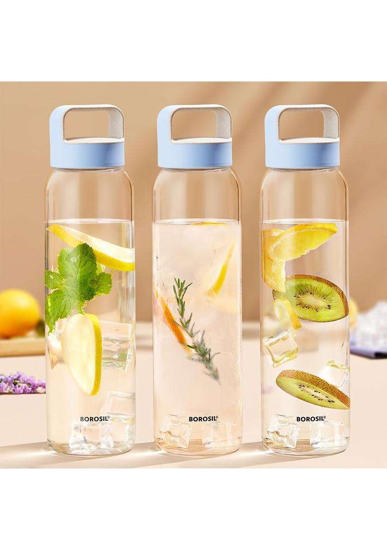 Borosil Crysto Borosilicate Glass Bottle | 1000 ml | 33.8 fl oz | Pack of 3 - Indya