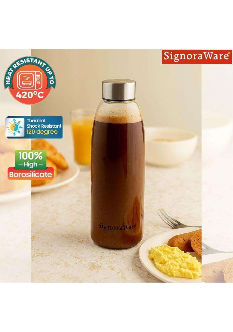 SIGNORA WARE Signoraware Frost Fire Borosilicate Glass Bottle | 1 L | 1.1 Qt | Leak Proof - Indya