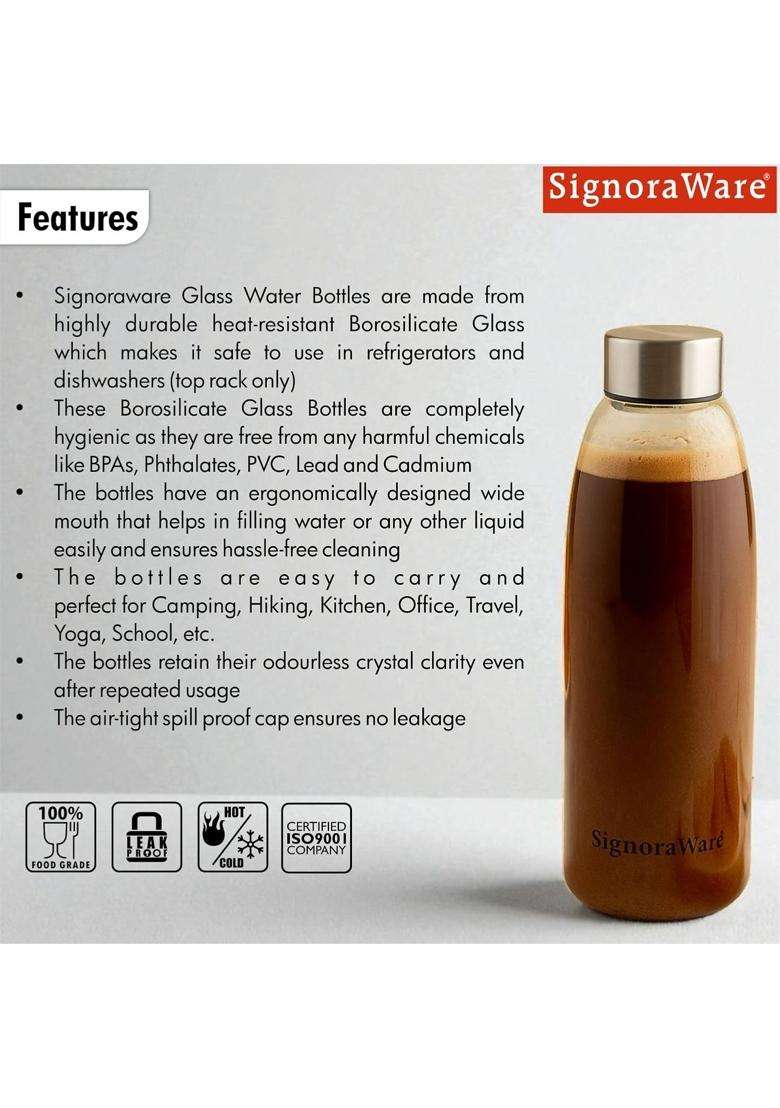 SIGNORA WARE Signoraware Frost Fire Borosilicate Glass Bottle | 1 L | 1.1 Qt | Leak Proof - Indya