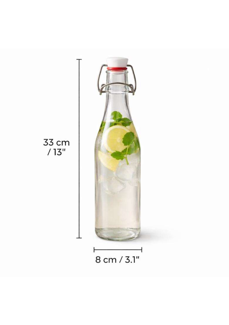 Pure Source India Premium Glass Water Bottle with Airtight Flip Top Cap | 1 L | 1.1 Qt | 4-Piece Set | Leak Proof - Indya