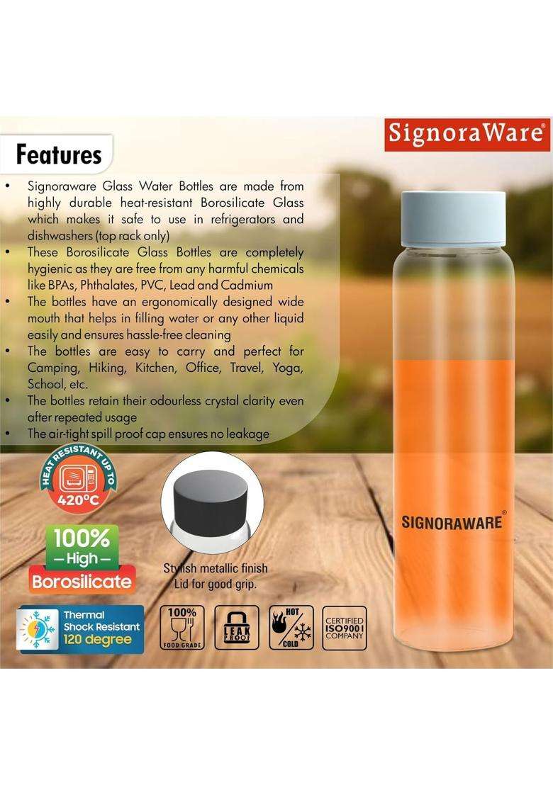 SIGNORA WARE Signoraware Cool Stream Borosilicate Glass Bottle | 1 L | 1.1 Qt | Leak Proof - Indya