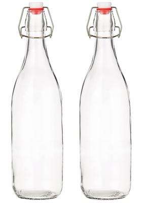 Solimo Amazon Brand Solimo Swing Top Water Bottle with Stopper | 1 L | 1.1 Qt | 2-Piece Set