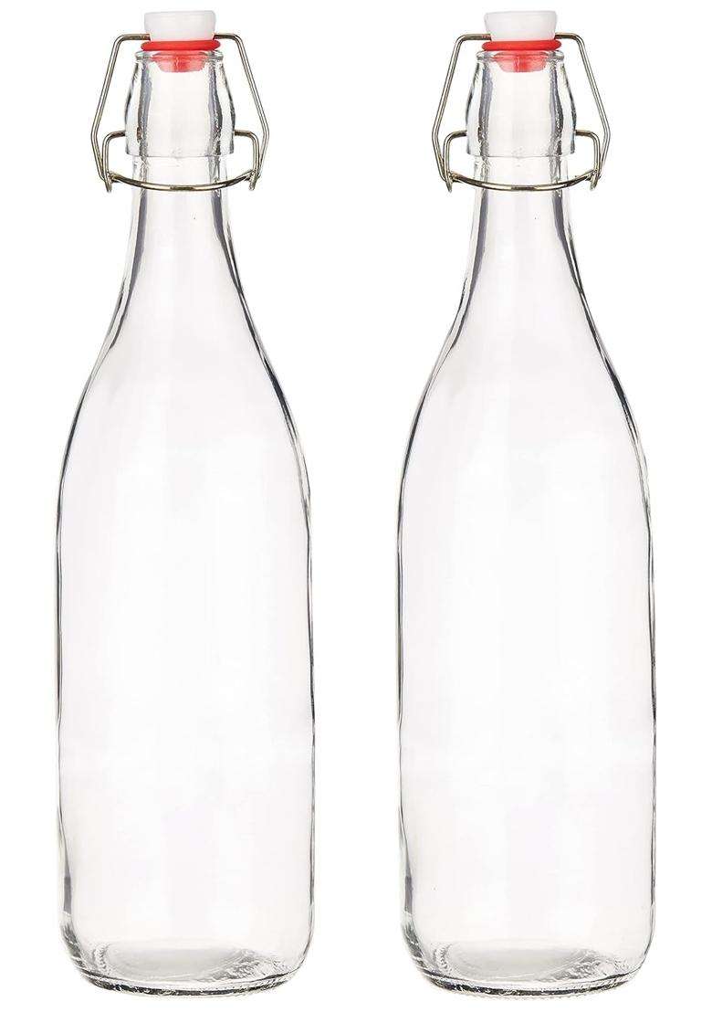 Solimo Amazon Brand Solimo Swing Top Water Bottle with Stopper | 1 L | 1.1 Qt | 2-Piece Set - Indya