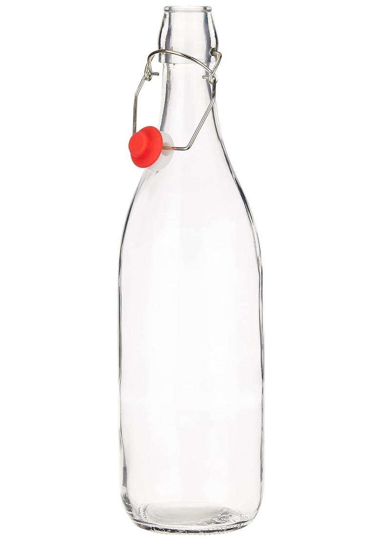 Solimo Amazon Brand Solimo Swing Top Water Bottle with Stopper | 1 L | 1.1 Qt | 2-Piece Set - Indya