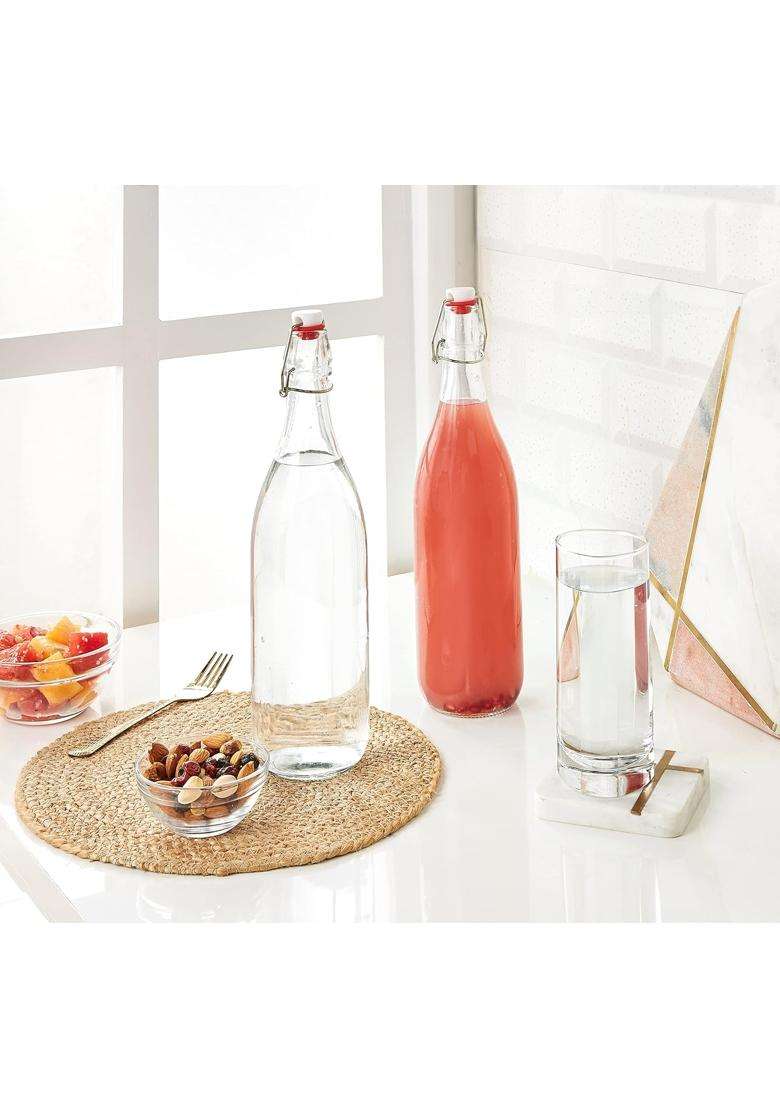 Solimo Amazon Brand Solimo Swing Top Water Bottle with Stopper | 1 L | 1.1 Qt | 2-Piece Set - Indya