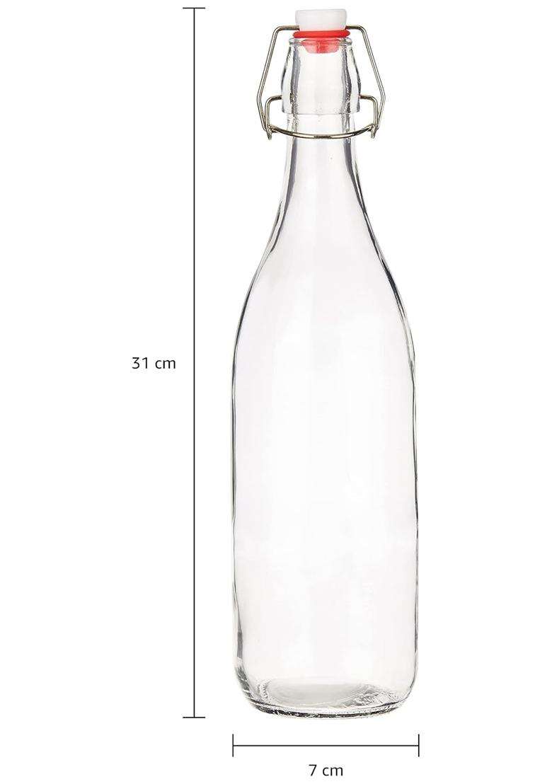 Solimo Amazon Brand Solimo Swing Top Water Bottle with Stopper | 1 L | 1.1 Qt | 2-Piece Set - Indya