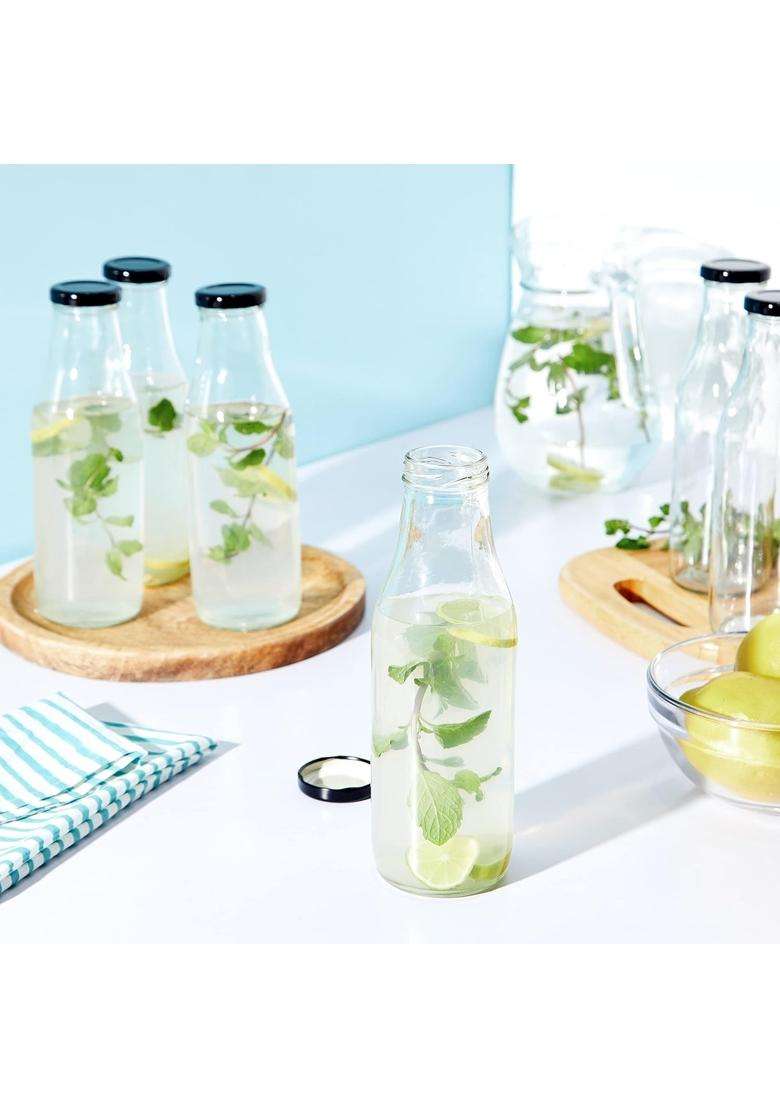 Solimo Amazon Brand Solimo Glass Bottle with Airtight Cap | 500 ml | 16.9 fl oz | 6-Piece Set - Indya