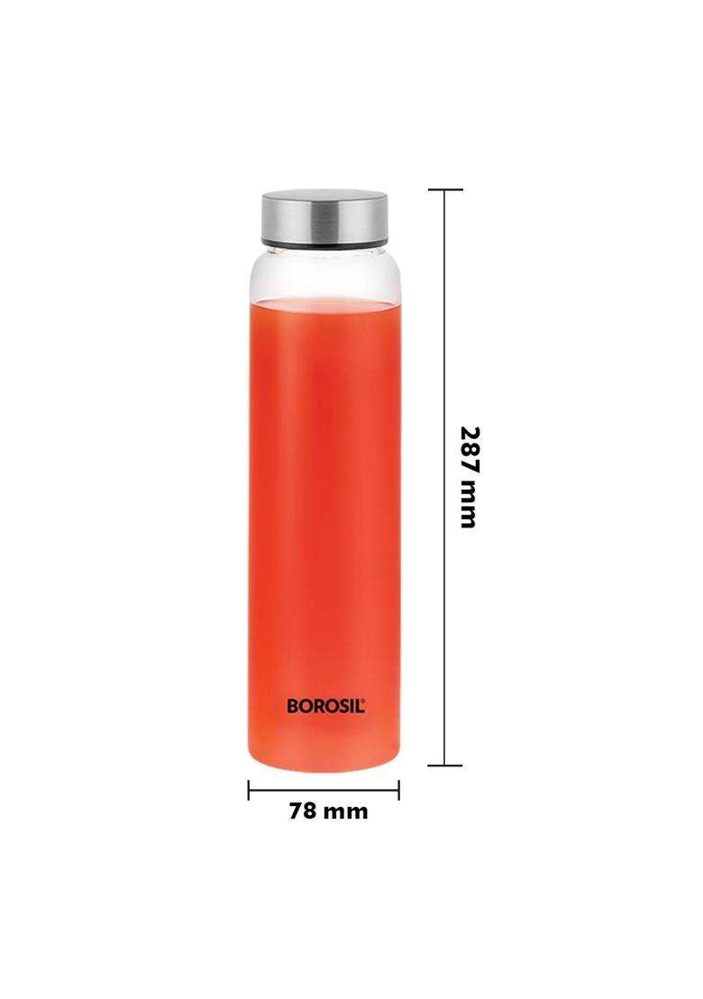 Borosil Crysto Stainless Steel Lid Wide Mouth Borosilicate Glass Water Bottle | 1 L | 1.1 Qt - Indya