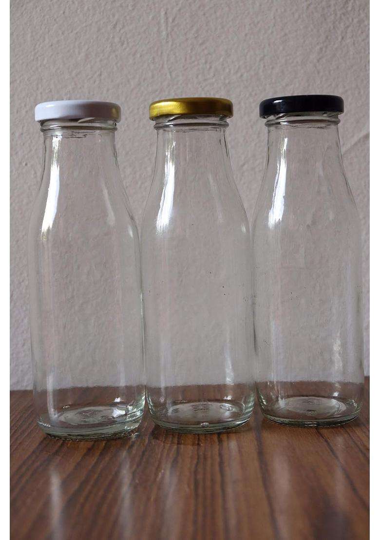 Pure Source India. Milk Water and Juice Glass Bottle with Air Tight Cap | 500 ml | 16.9 fl oz | 6-Piece Set - Indya