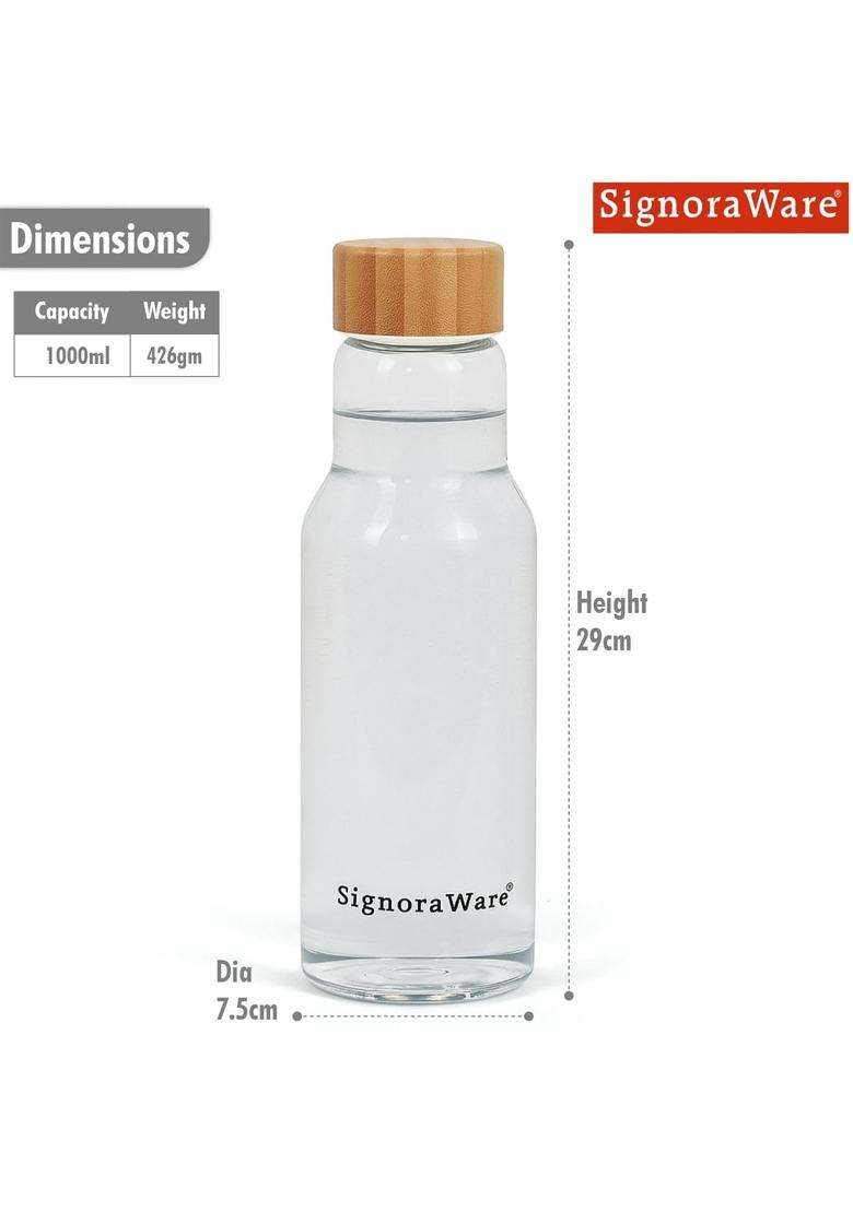 SIGNORA WARE Signoraware Wildflower Borosilicate Glass Bottle | 1 L | 1.1 Qt | Leak Proof - Indya