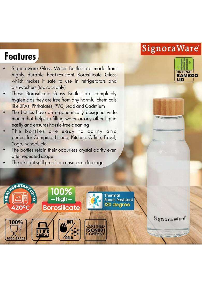 SIGNORA WARE Signoraware Wildflower Borosilicate Glass Bottle | 1 L | 1.1 Qt | Leak Proof - Indya